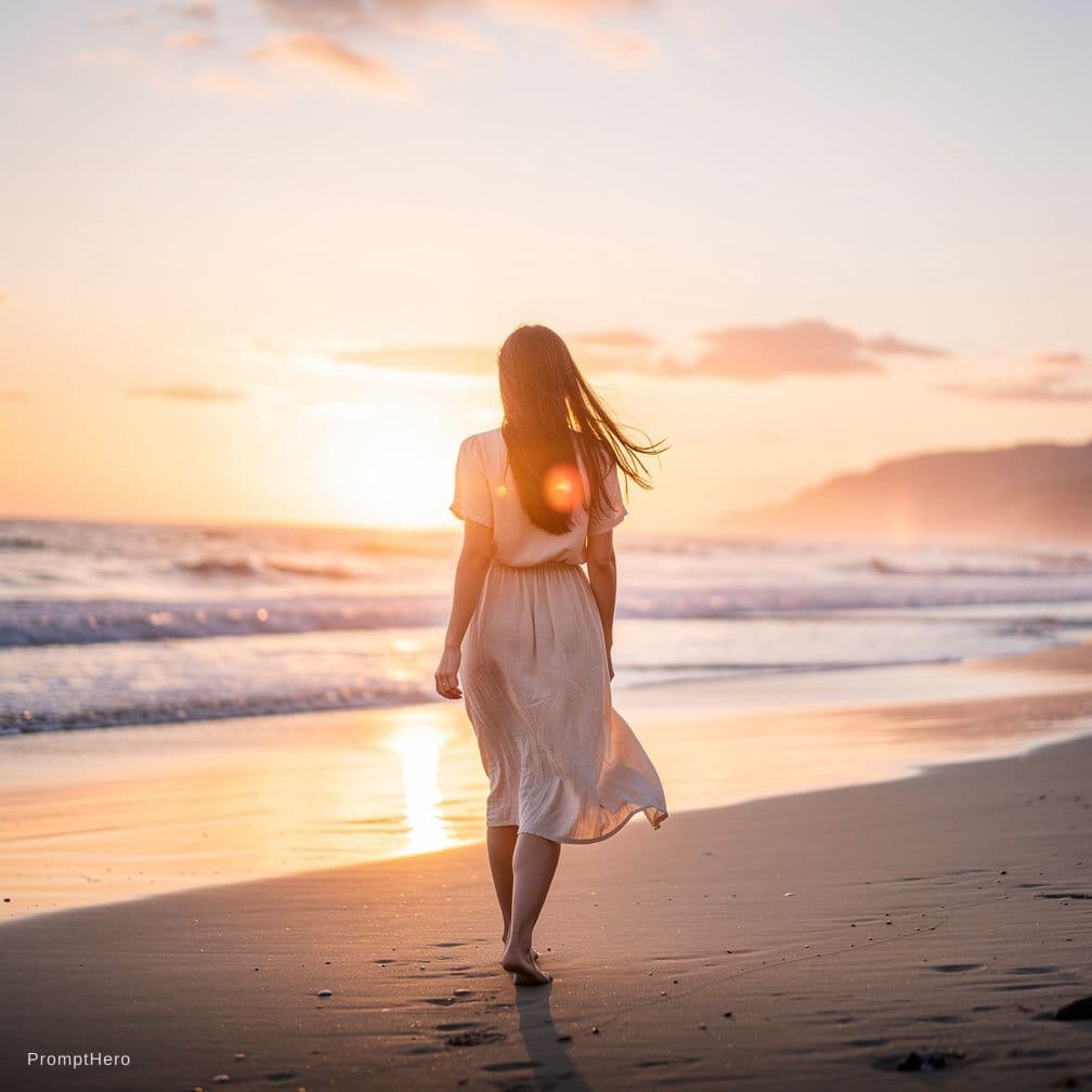 AI generated: a nude girl who walk on the rising sung