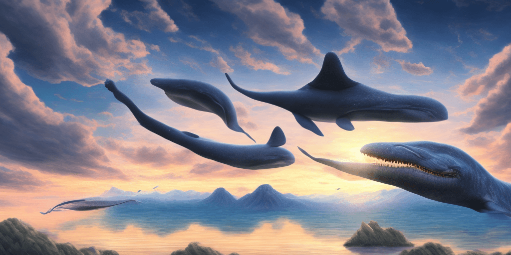 AI generated: a beautiful scenery, digital rendering, trending on pixiv fanbox, panoramic landscape with blue whal...