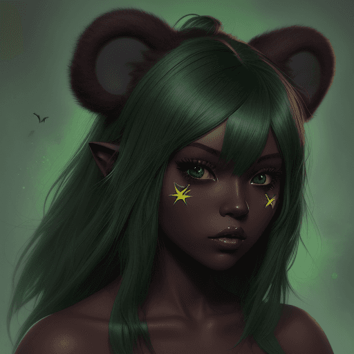 AI generated: a close up of a girl with dark skin, green hair and bear ears, digital art, inspired by Ross Tran, d...