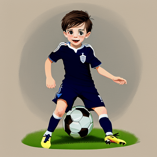 AI generated: Cute, little boy with soccer ball, book illustration