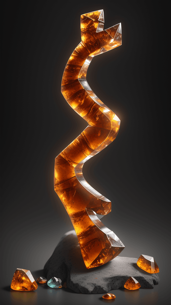 AI generated: render of amber stone with a fossilized L shaped letter inside made of bones and amber, hyper realis...