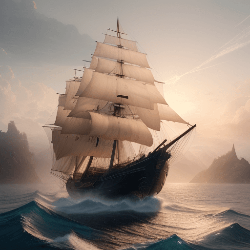 AI generated: Photo of a ultra realistic sailing ship, dramatic light, pale sunrise, cinematic lighting, battered,...