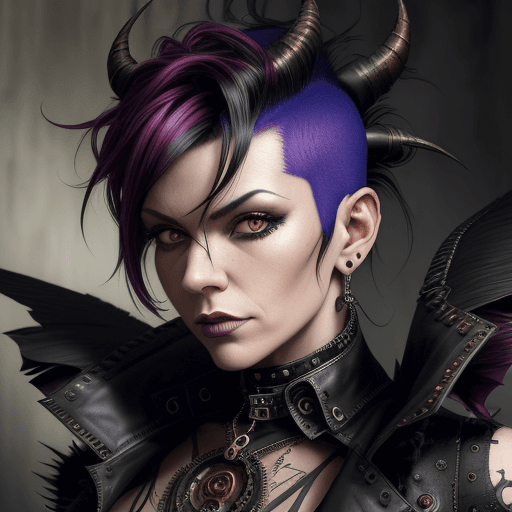 AI generated:  Luci personal demon, steampunk, gothic, Mohawk hairstyle, masterpiece from the amazing, incomparabl...