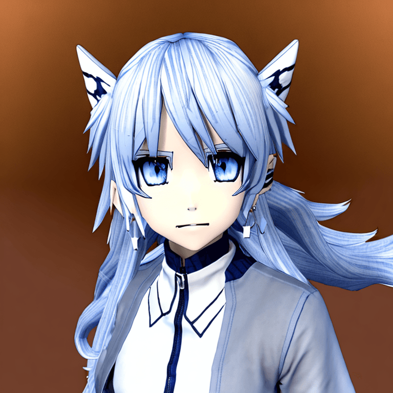 AI generated: anatomically correct, full body t-pose view of anime wolf girl with Chambray blue and white hair