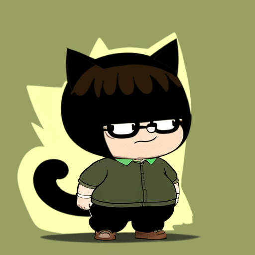 AI generated: Fit Peter Griffin, :3, cat ears, chibi, cat tail, solo, slit pupils, masterpiece, best quality, brow...