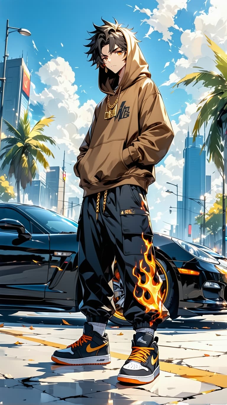 AI generated: The image you provided seems to depict a character with a stylish, urban aesthetic. He has a youthfu...