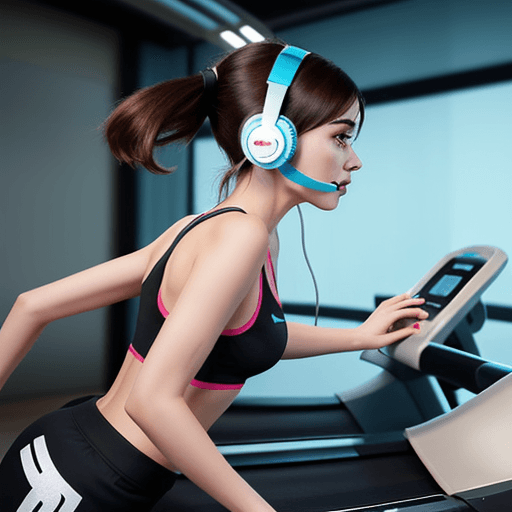 AI generated: An icon design, 2d, transportation icon, A girl wearing a headset on a Treadmill
