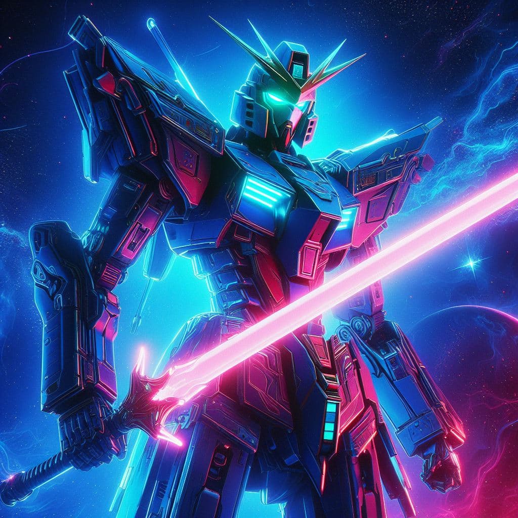 AI generated: Gundam con espada neón guerra intergaláctica, realismo, 4k