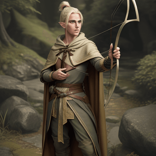 AI generated: young adult male blonde half-elf ranger 
 hair in bun dungeons and dragons full body image high deta...