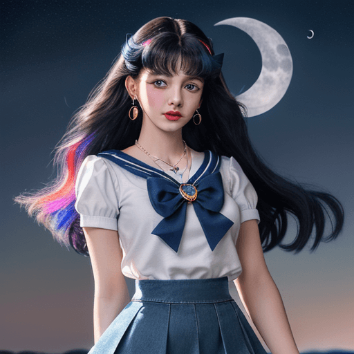 AI generated: Masterpiece, best quality, (1 girl), super sailor moon, denim shot, night sky, moonlight, evening, w...