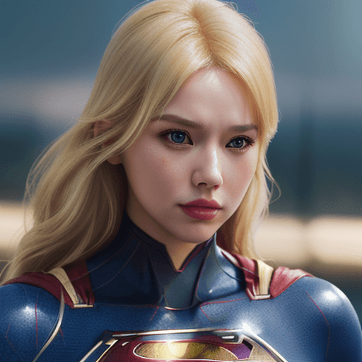 AI generated: a close up of a woman in a superman costume posing for a picture, blonde hair，superhero portrait, su...
