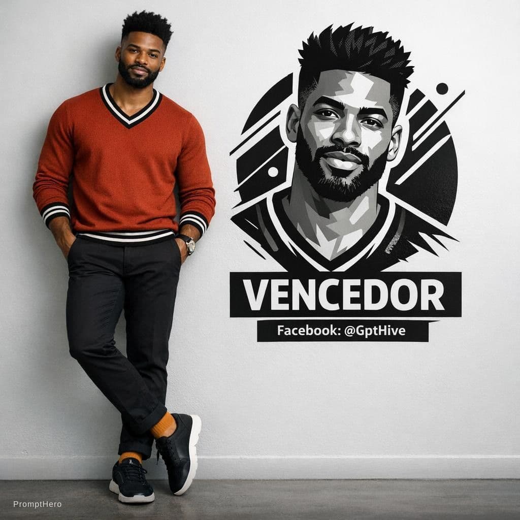 AI generated: "Ultra-realistic 8K full-body portrait of a stylish young black man leaning casually against a clean...