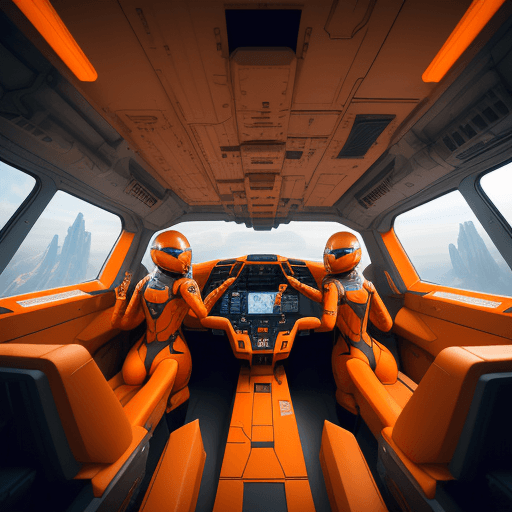 AI generated: general view of the interior of a spaceship with some windows to observe, planet mars outside, insid...