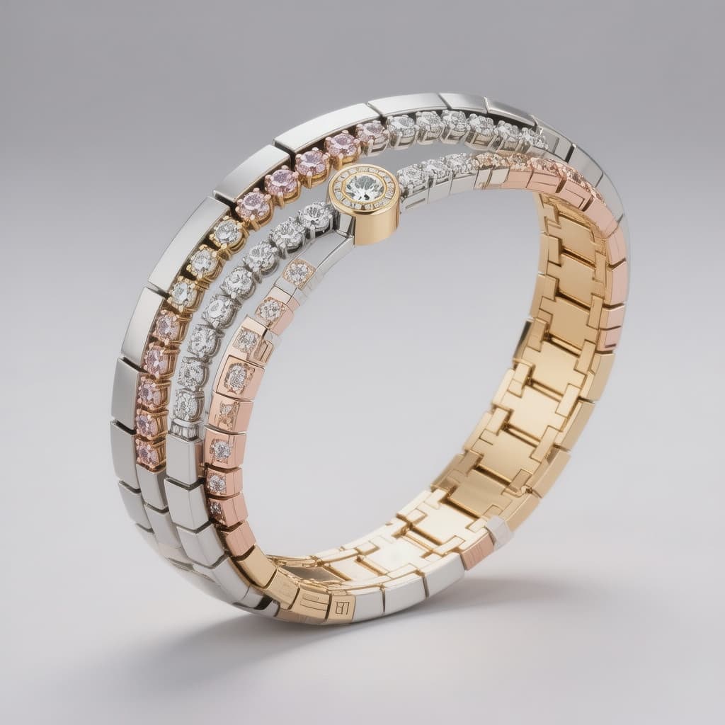 AI generated: Luxury contemporary fine jewelry open bangle bracelet design featuring a flexible segmented structur...