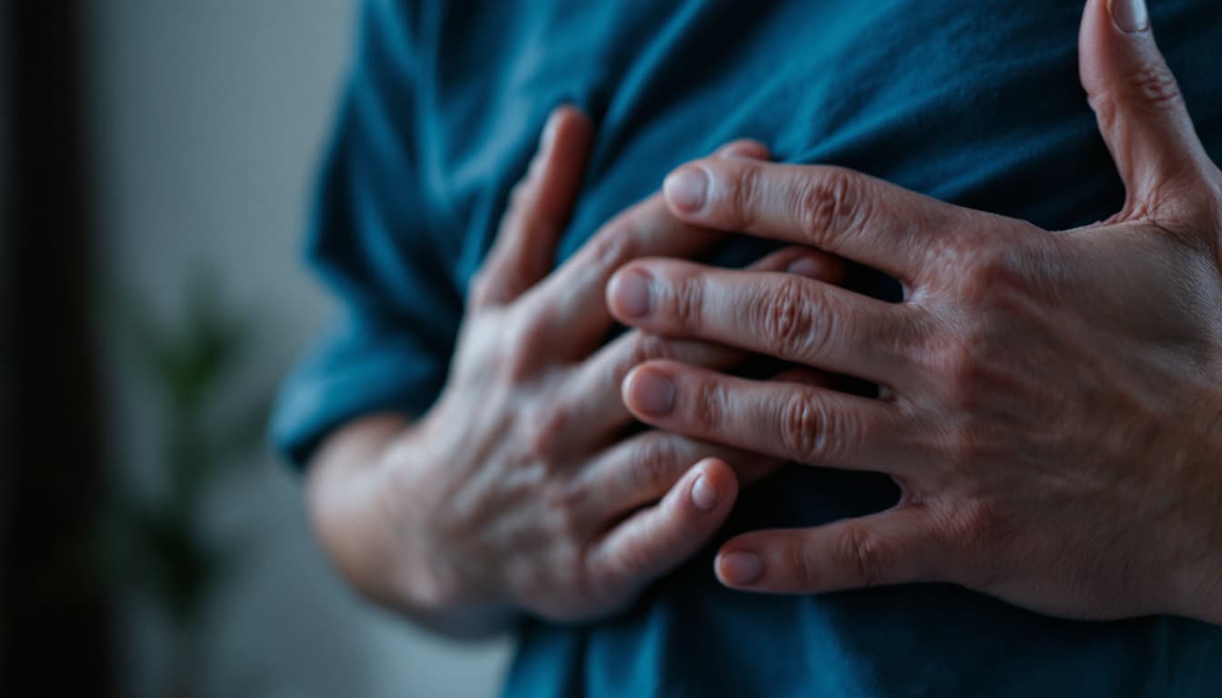 AI generated: hyper realistic Shot. insert Shot: Close-up of his hands on his chest, fingers gently relaxing.