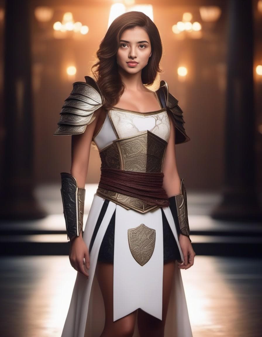 AI generated: mdjrny-v4 style, a (beautiful:1.5) girl in a (sexy:1.4) (samurai armor:1.2) cocktail dress, (decolle...