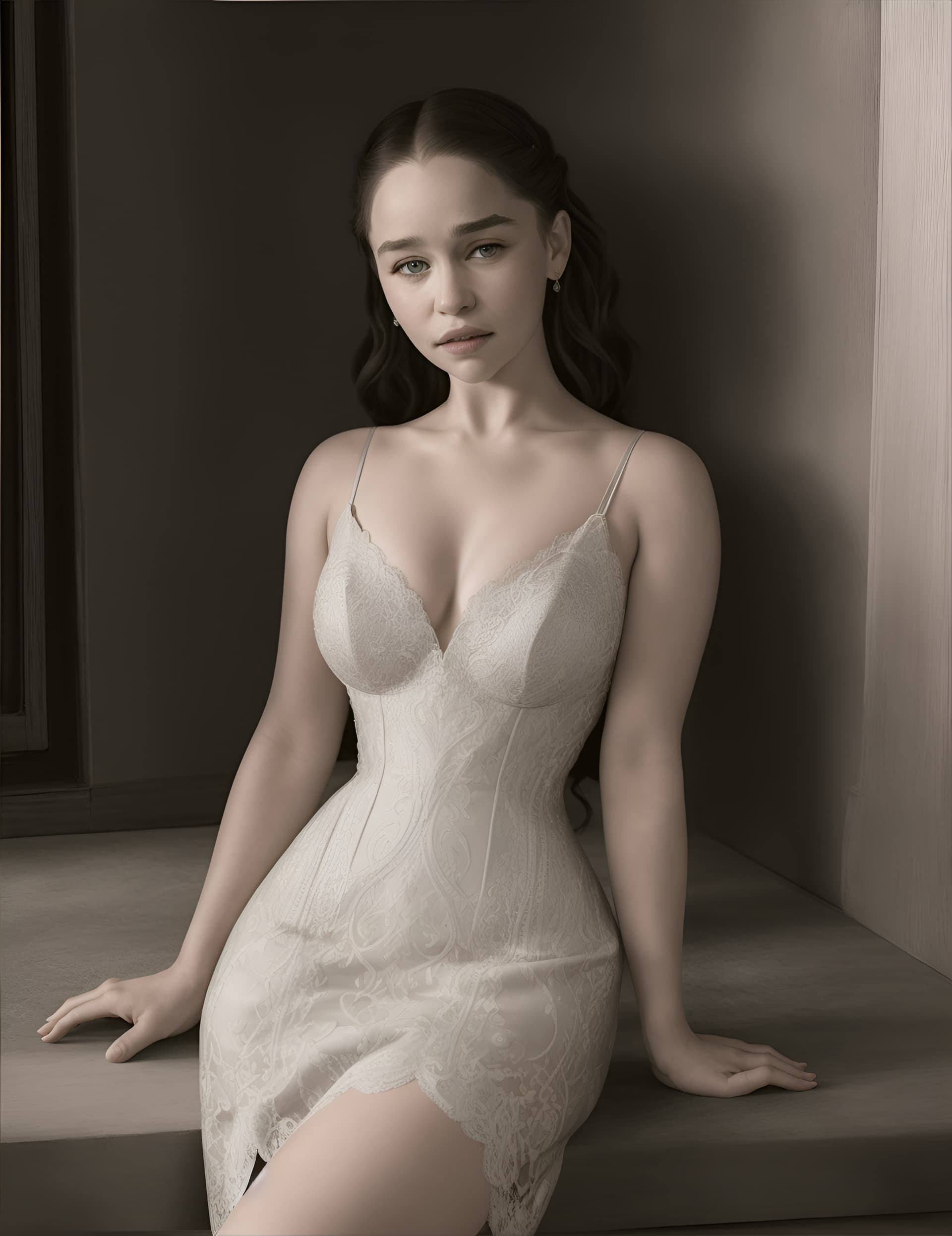 AI generated: A strikingly realistic portrait of Emilia Clarke captured in a captivating pose, exuding confidence ...