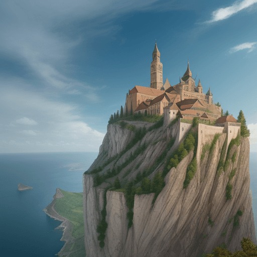 AI generated: monastery from the middle ages on top of a semi cliff promontory