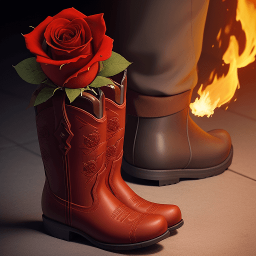 AI generated: A rose ln a boot floating in he'll, aspects of love and pain, fire, but also love