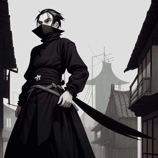 AI generated: bauhaus style clothe, big clothes, cool anime style, character, village center background, medieval ...