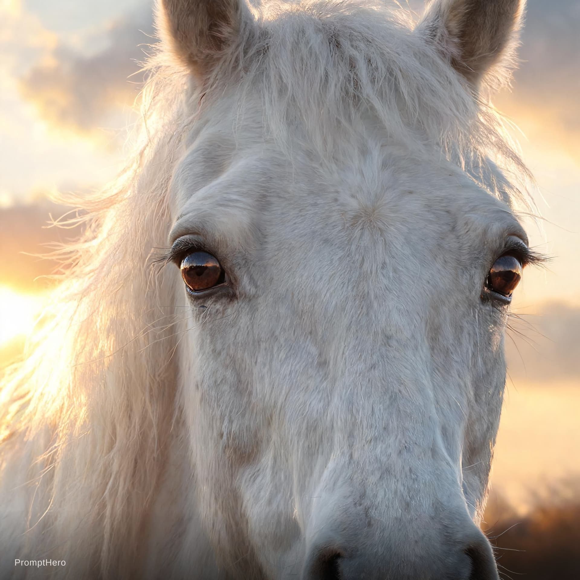 AI generated: White majestic horse emotional eyes 8k cinematic"
