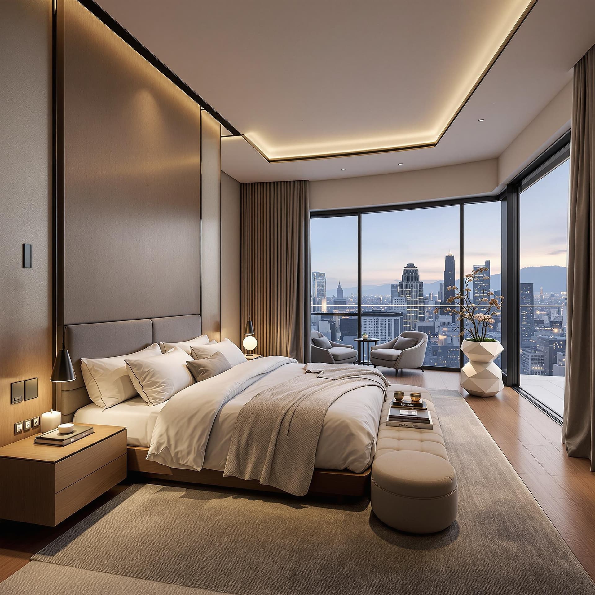 AI generated: a luxury home in tokio where there is a luxury bedroom
