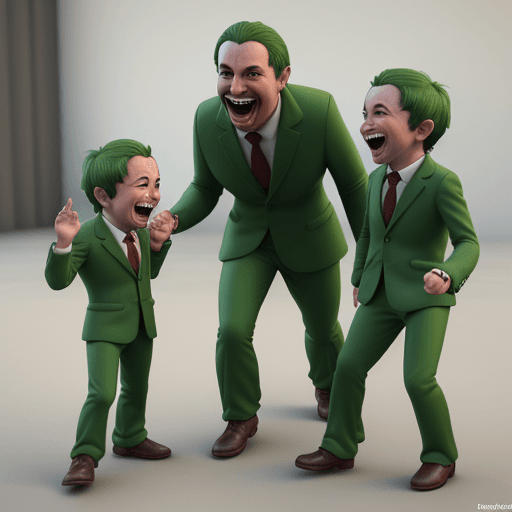 AI generated: Hyper realistic 3d render of 3 little tomatomans talking and laughing , funny , green suit , 
