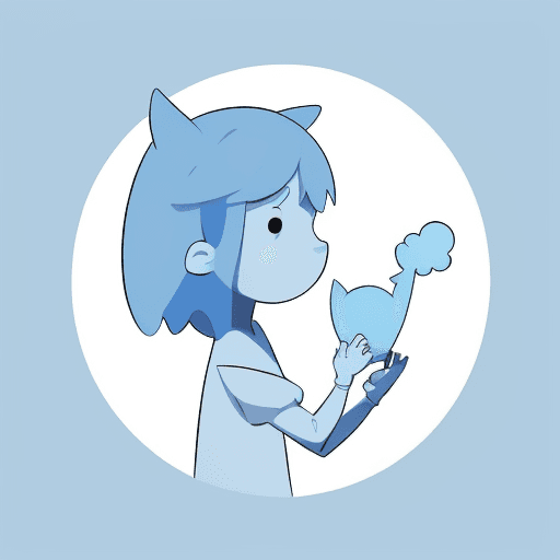 AI generated: Create a whimsical blue line art illustration of a cartoon character is suitable for print on demand...
