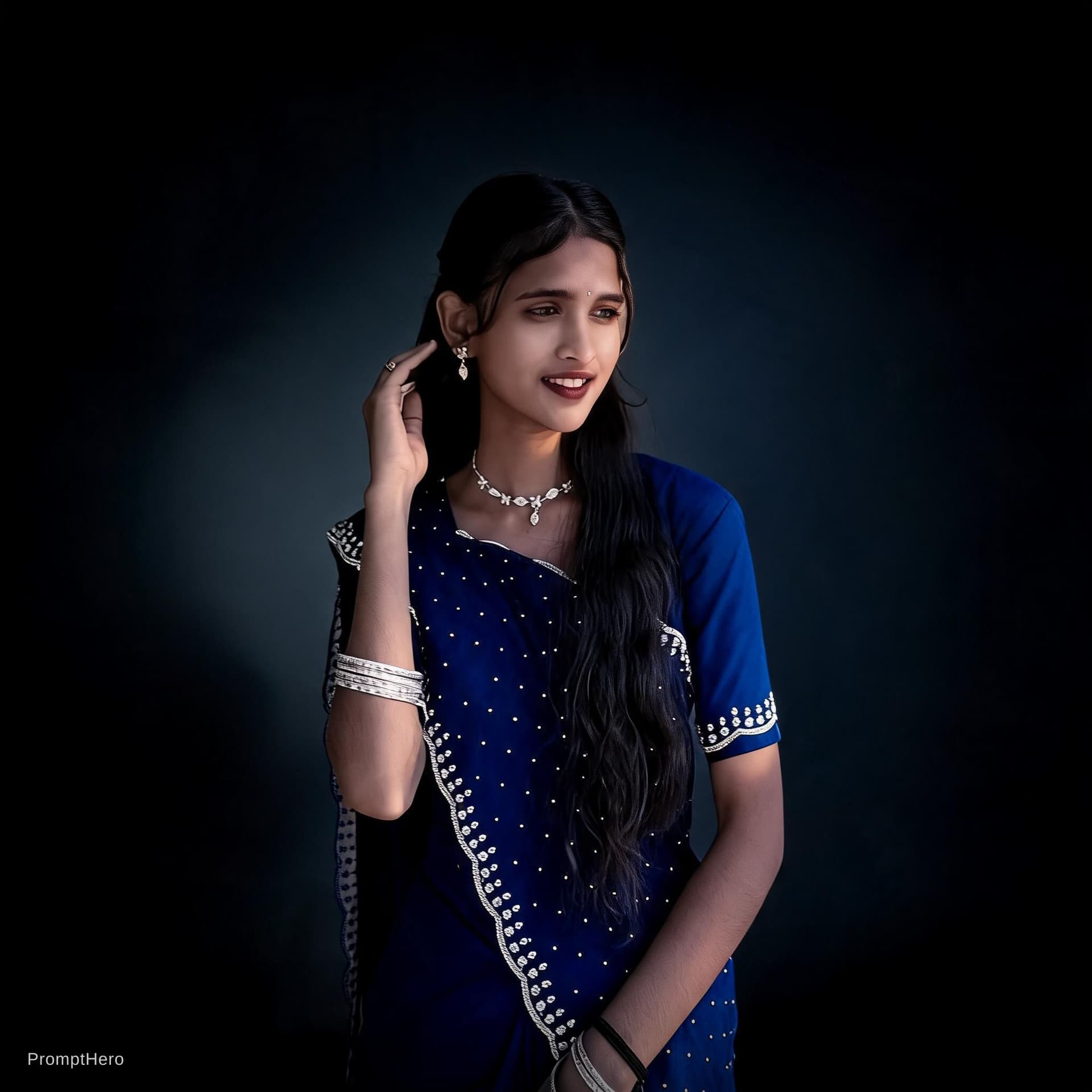 AI generated: I want to clear background in this image clean and make thatt cinematic picture and change the saree...