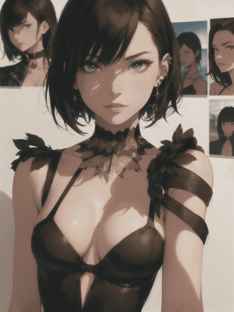 AI generated: A dramatic portrait of a young woman with a stylish haircut and piercing eyes. The photo is shot in ...