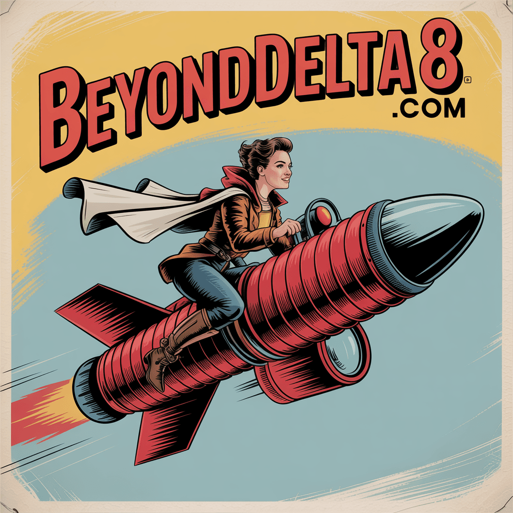 AI generated: A vintage-style motivational poster with 'BeyondDelta8.com' in bold and classic curved red text at t...