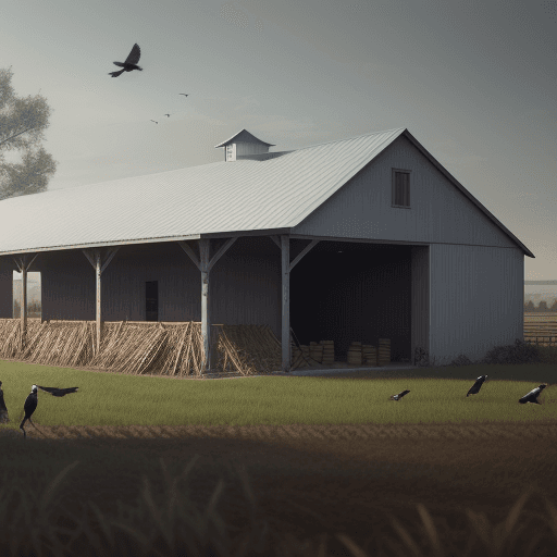 AI generated: Agro farm building, view of birds, artwork. 4 arc hungar, cinematic, hyper realism, high detail, rea...