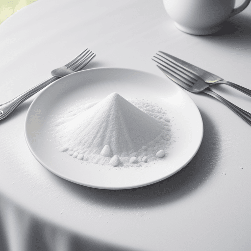 AI generated: white powder lie on a plate on the table professional colour grading, soft shadows, no contrast, cle...
