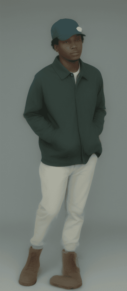 AI generated: Very real black male, no blur, full body, 23 years old, short hair, friendly face, no beard, no must...