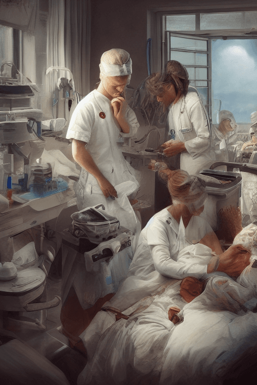 AI generated: Masterpiece, best quality, (beautiful nurses:1.2), (a hospital ward in the background:1.3), incredib...