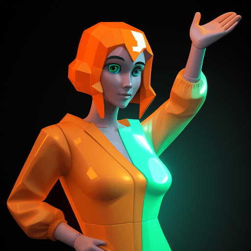 AI generated: human hologram, orange glow, pharmacist, 3d character model, artstation.com, stylized, pixelated --v...