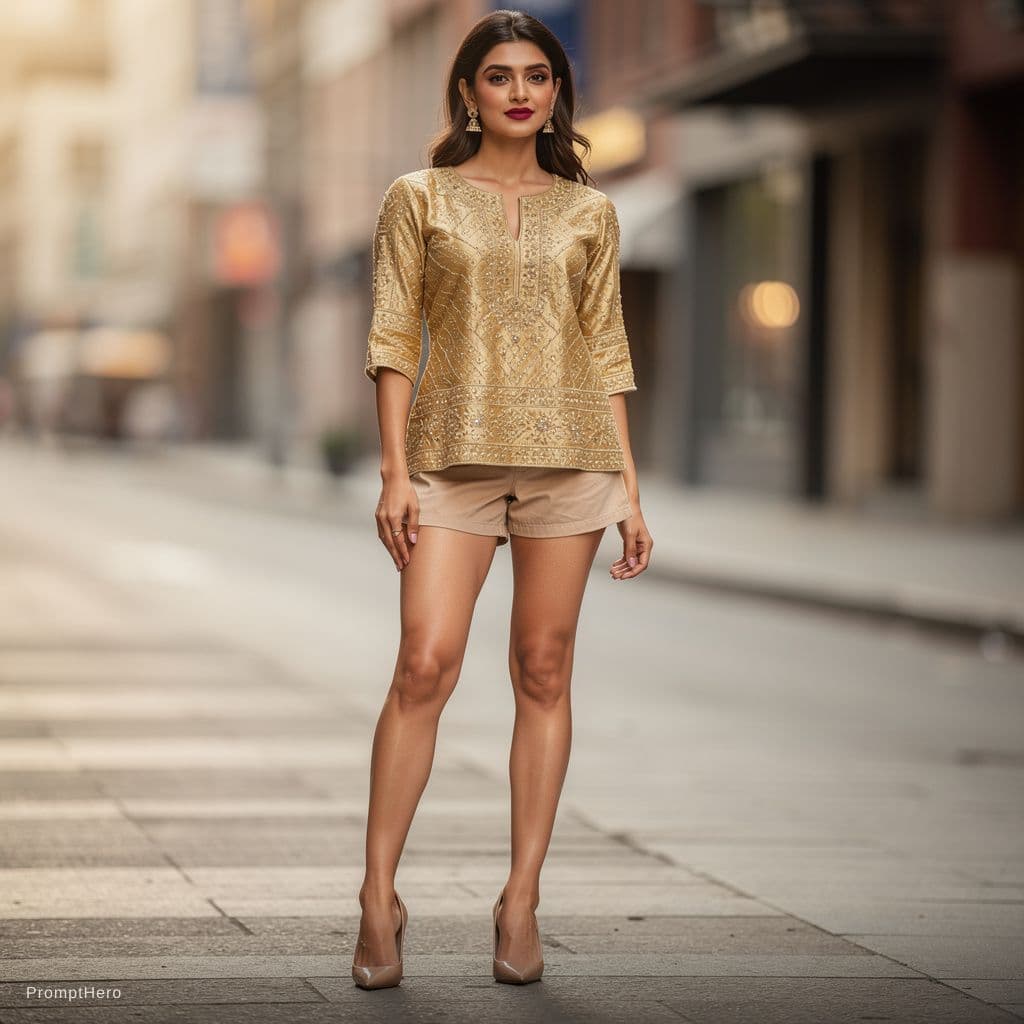 AI generated: Indian bbw, fair skin, curvy, voluptuous, massive breasts, massive cleavage, muscular thighs, muscul...