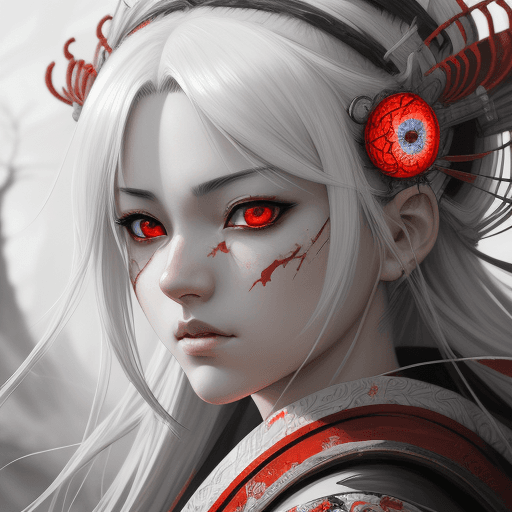 AI generated: painting, fantasy, japan, anime, in the style of realistic hyper-detailed rendering, dark white and ...