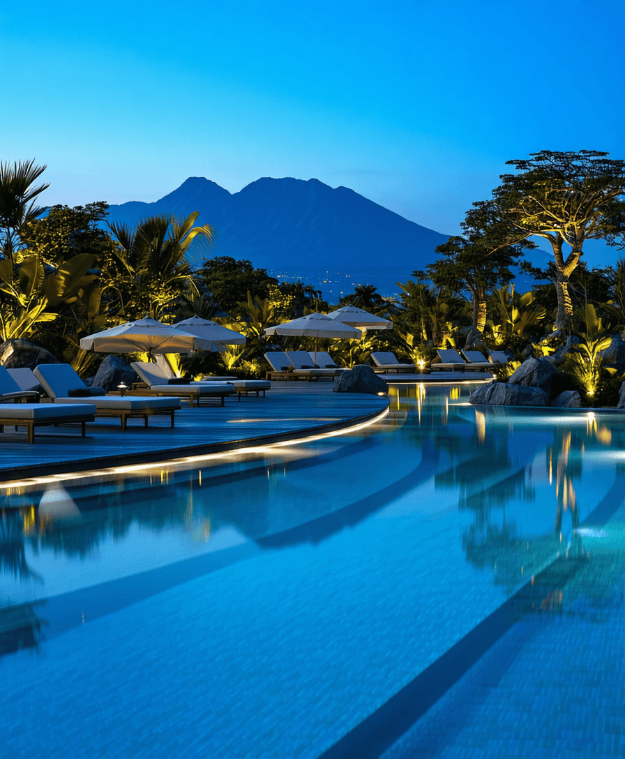 AI generated: Ultra-high end photo cinematic / realstic for exterior high end international resort / blue hour / c...