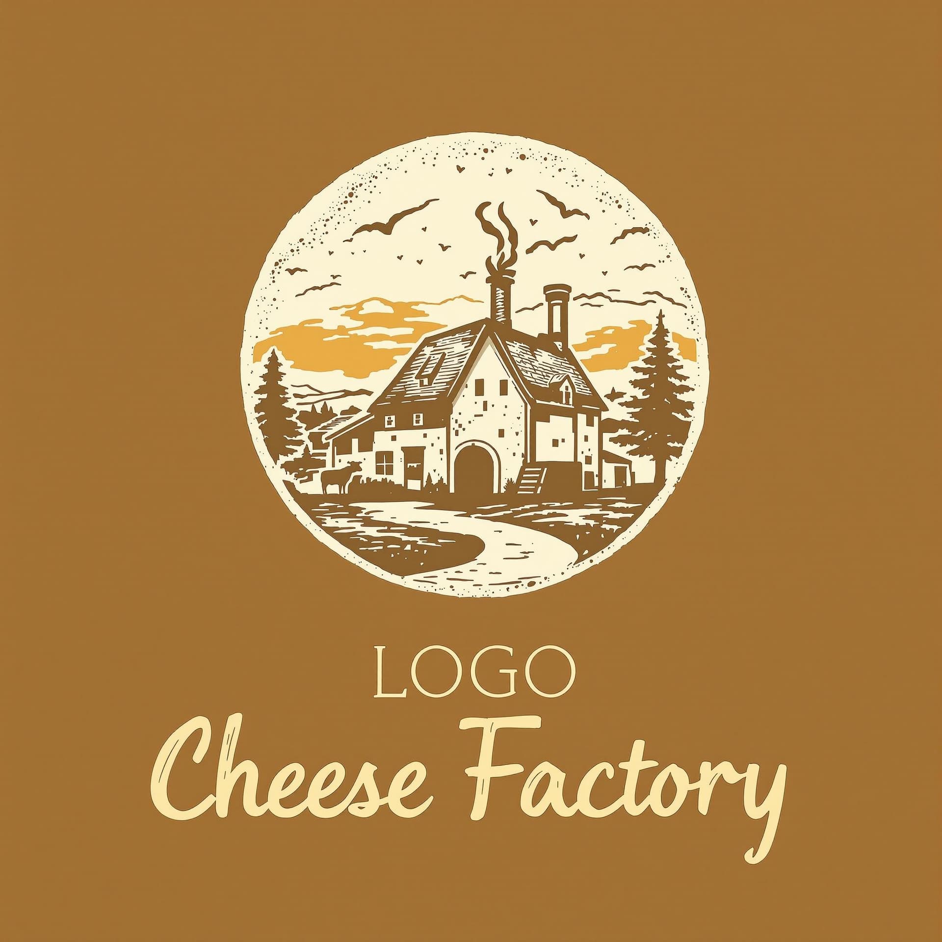 AI generated: **Description for the cheese factory logo:**  

The logo is designed in a rustic style reflecting tr...