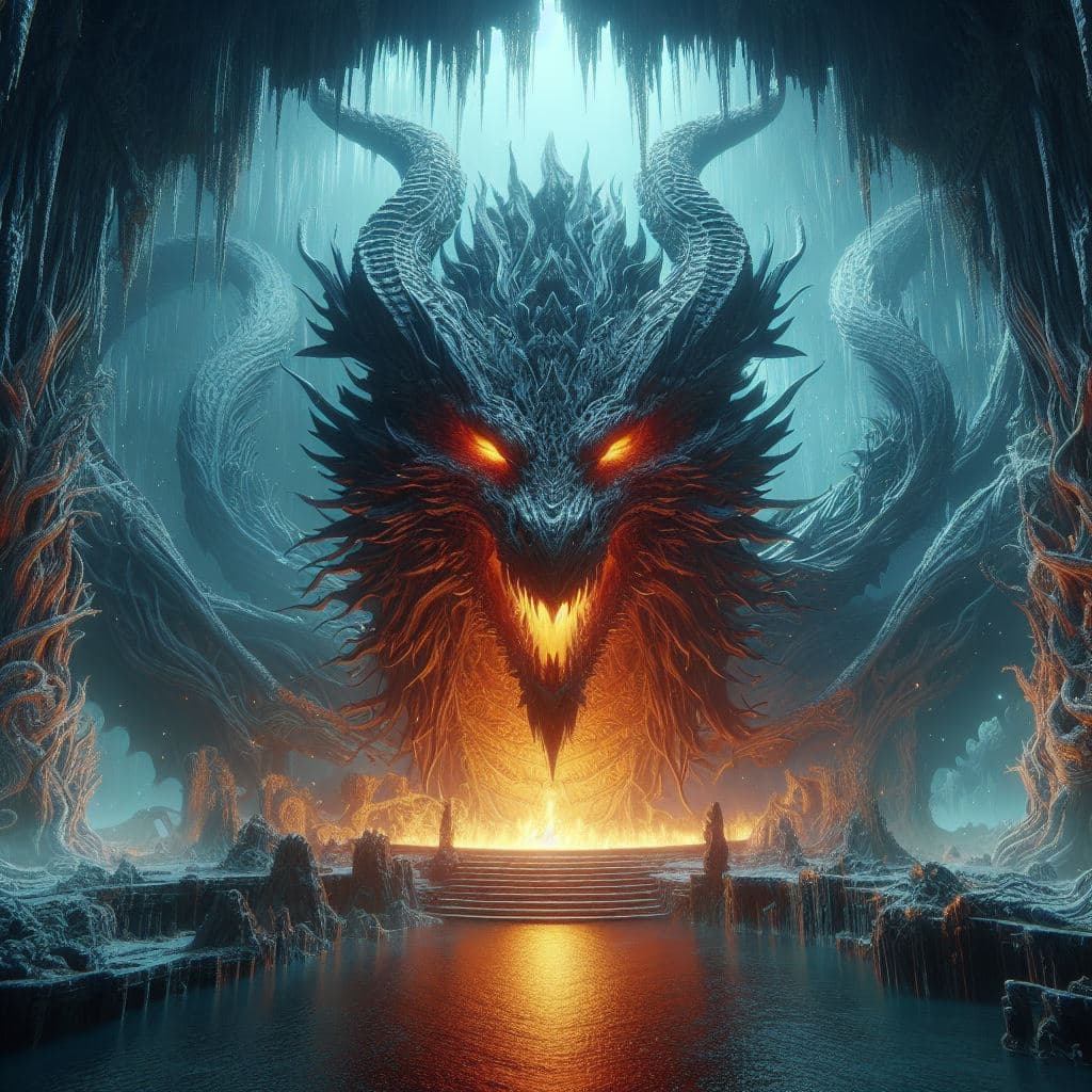 AI generated:  mesmerizing 3D scene showcasing Midir, the Ancient Dragon, from Dark Souls 3. Immerse Midir in a my...
