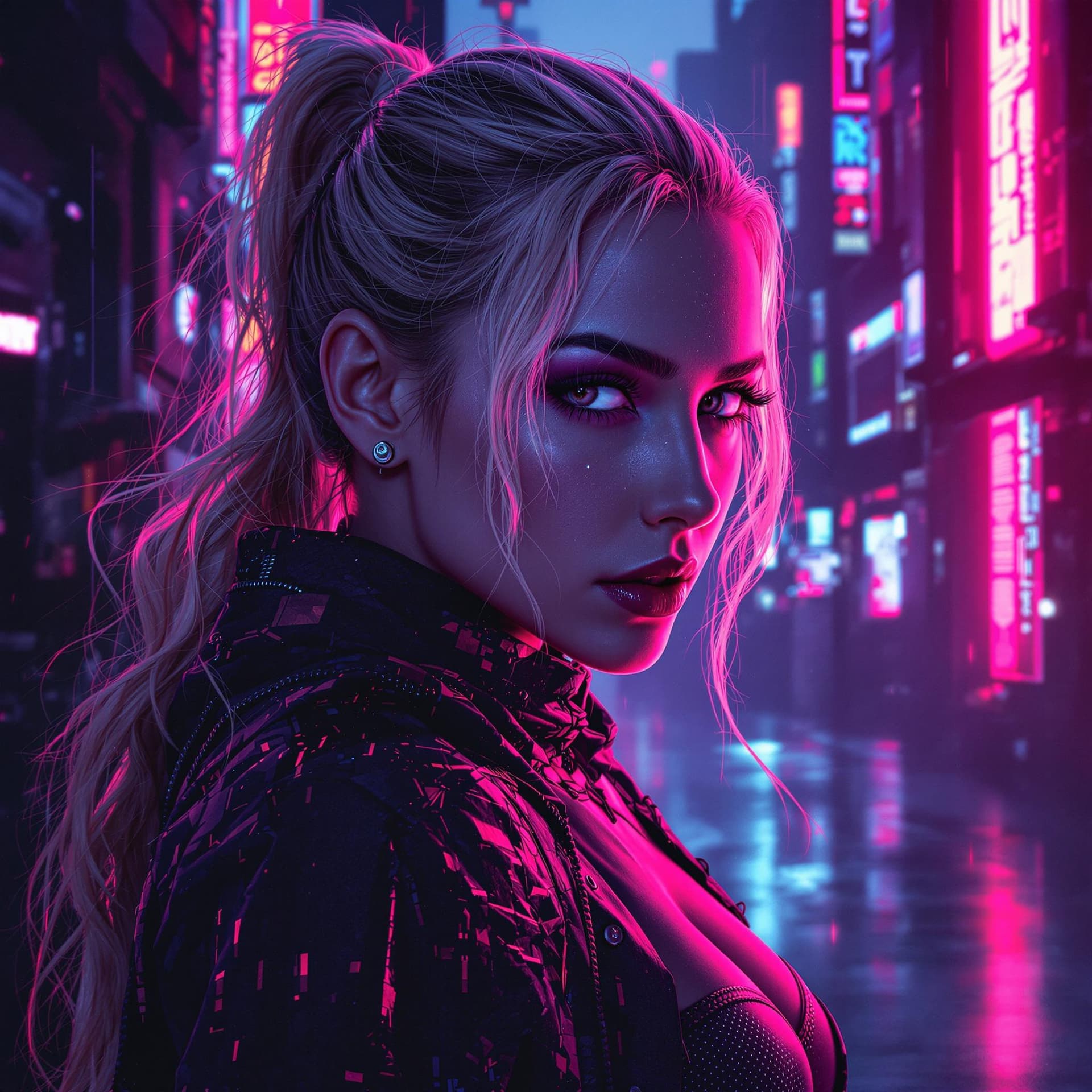 AI generated: legandary star wars movie poster in the style of cyberpunk, featuring hot leah
