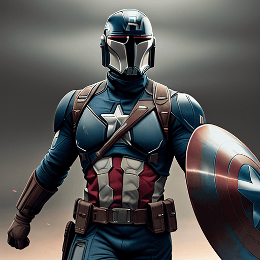 AI generated: Extremely detailed and ultra-realistic full body illustration of Captain America as a Mandalorian, h...