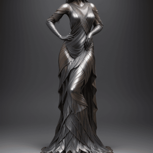 AI generated: with hair and in a modern day dress, she poses, in the style of bronze patina, multilayered texture,...
