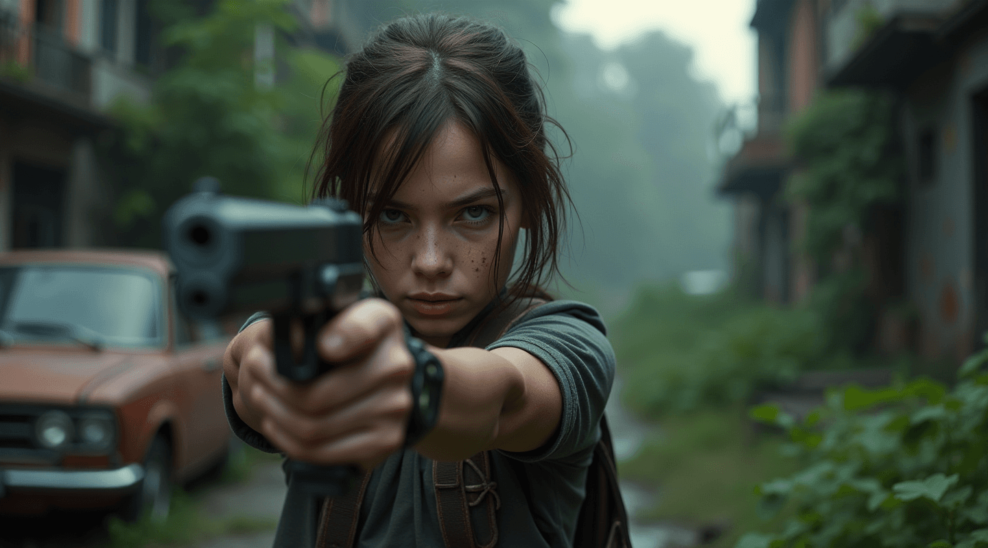 AI generated: 85 mm RAW portrait photograph of a cute girl cosplaying Ellie from the Last of us game, cinematic st...
