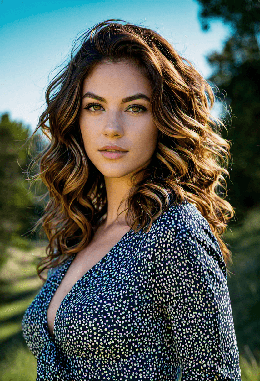 AI generated: A waist-up portrait of a young beautiful  Italian|Irish girl,  (freckles:0.9) skin,  (breasts:1.05),...