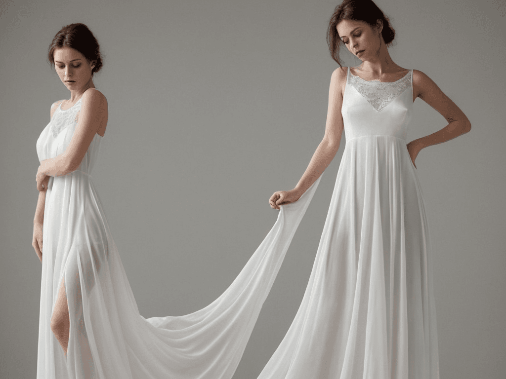 AI generated: The woman in the image is wearing a long, flowing white dress that appears to be made of a lightweig...