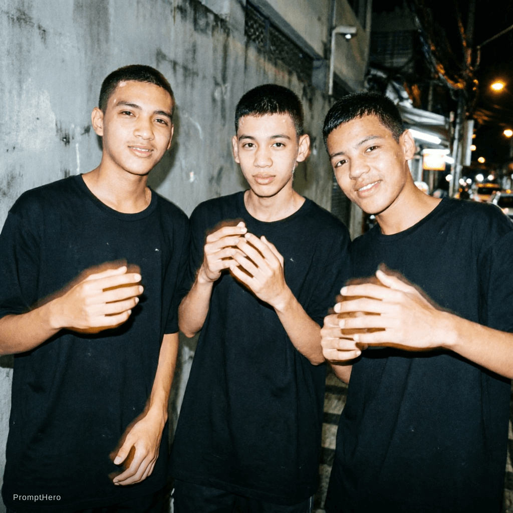 AI generated: photography, snapshot, disposable camera style, this guys, wearing a black oversized t-shirt, laughi...