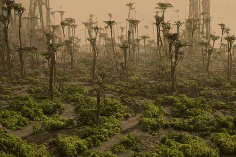 AI generated: barren wasteland turns into lush afrofuturistic city, forests, : : close shot : : 3 5 mm, realism, o...