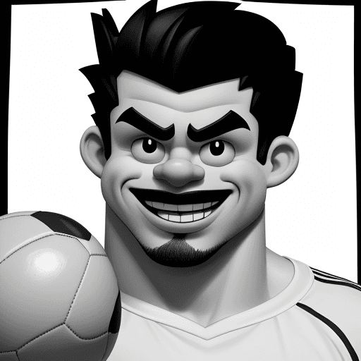 AI generated: a stylized black and white caricature that illustrates a strong soccer Fan, with muscular arms who h...